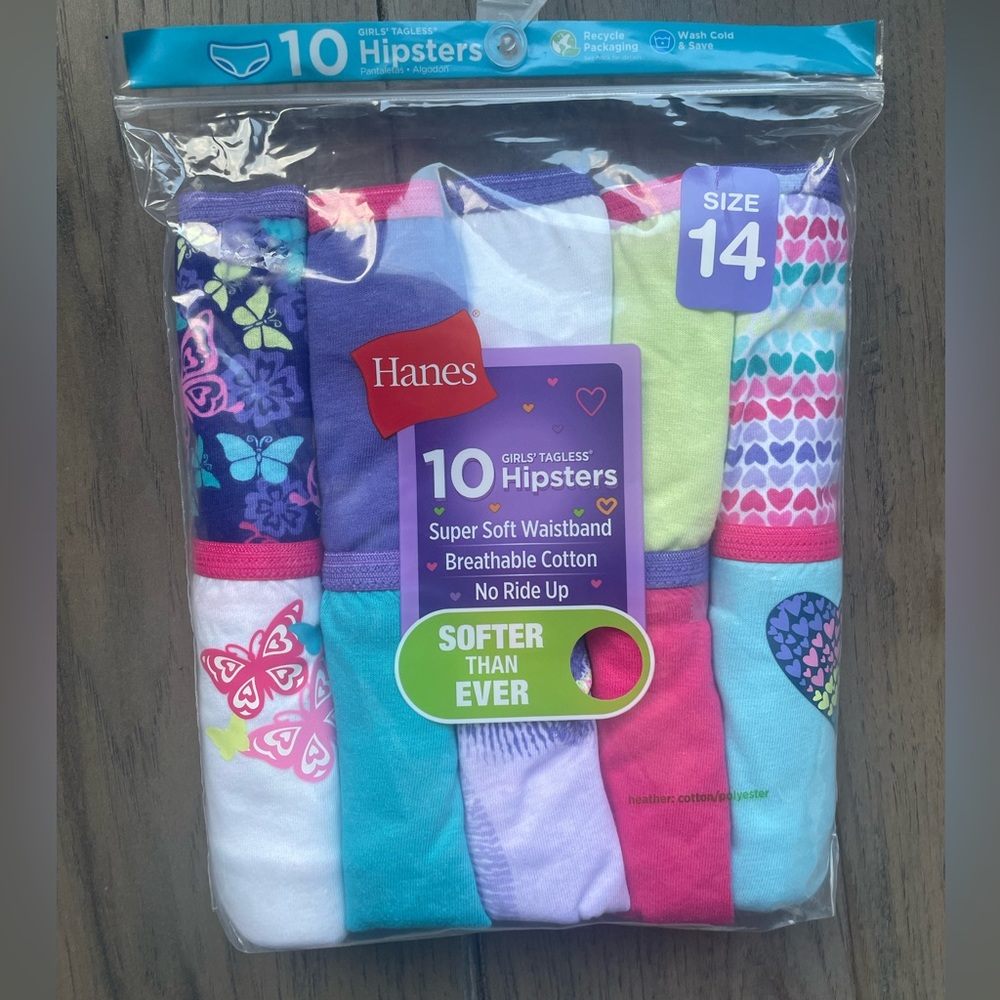 Hanes Girls’ Tagless Hipster Underwear 10/pk